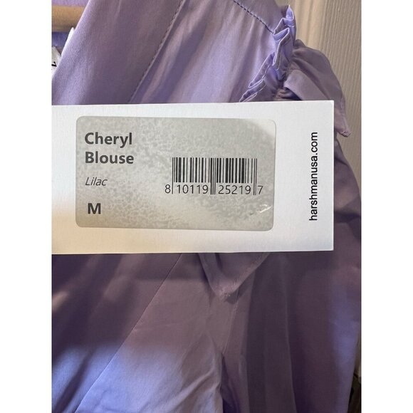HARSHMAN Lilac Cheryl Blouse Size Medium Cotton V-neck Ballon Sleeves Tuckernuck - Picture 8 of 11